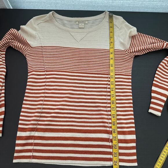 Lucky Brand Cream Orange Striped Scoop Neck Pullover Knit Sweater Size Small - Picture 11 of 12